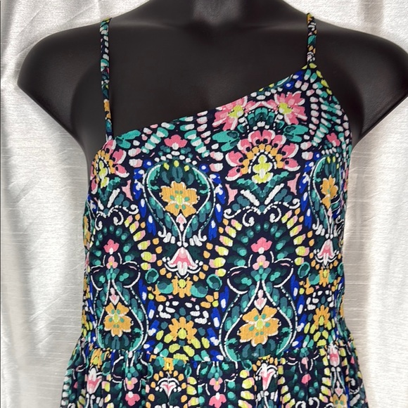 Old Navy Fit & Flare Asymmetrical Spaghetti Strap Watercolor Womens L Maxi Dress - Picture 1 of 11